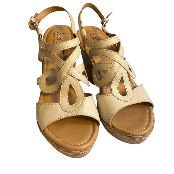 BOC Born Concept Sandals Womens Slingback Cork Wedge Beige Leather Strappy 10M - Picture 9 of 11